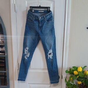 Levi's BIG E Women's Blue Ripped Skinny 721 HIGH RISE Jeans